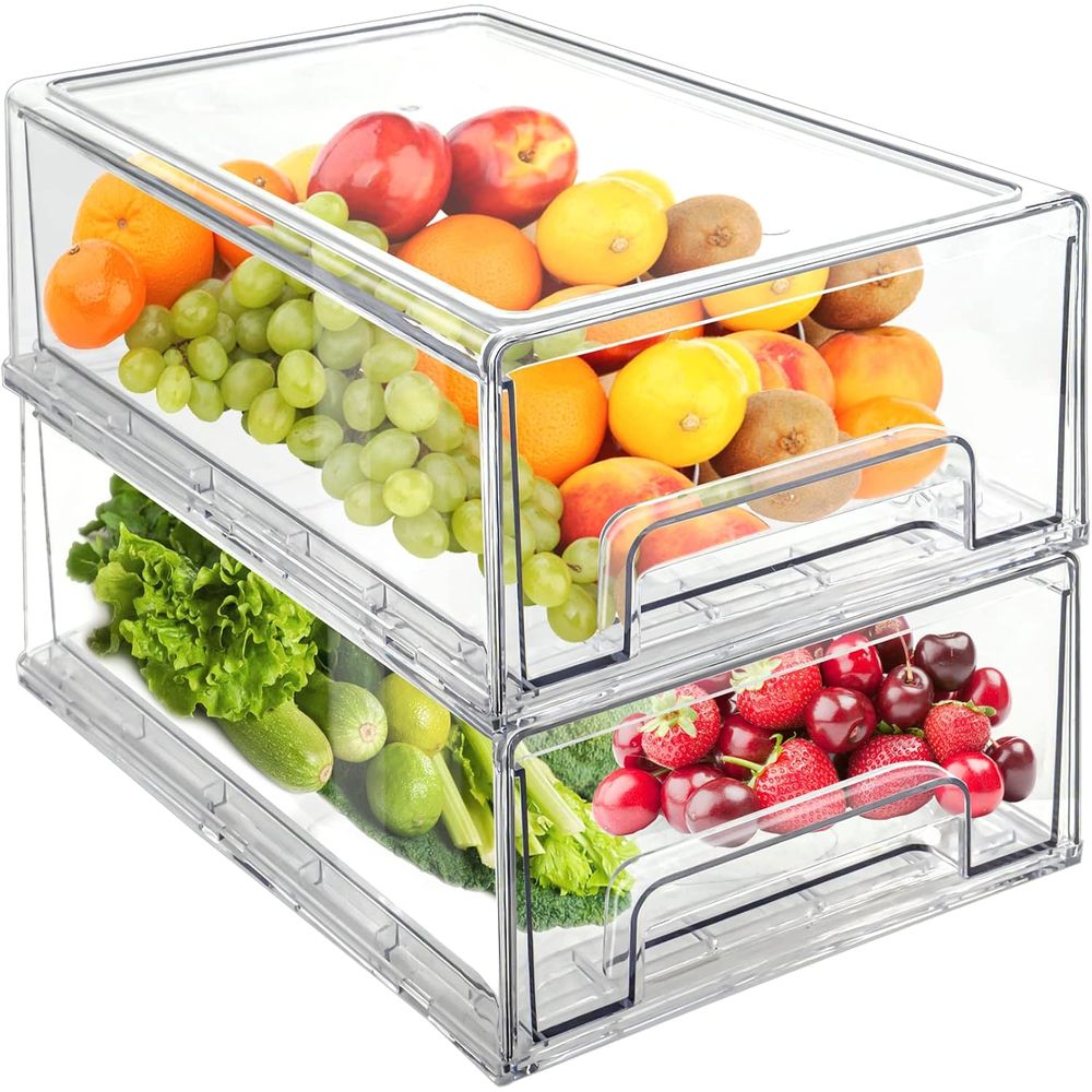 Food Storage Without Pantry - กล่องจัดระเบียบตู้เย็นแบบซ้อนได้ Clear Ridge Pull Out กล่องเก็บของในครัว