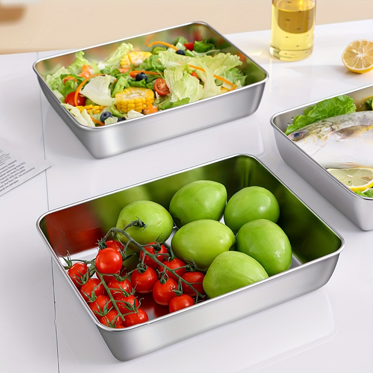 Food Storage Without Pantry - ชุดภาชนะเก็บอาหารสแตนเลส 2 ชิ้น-ไม่มีฝาปิด ปิดสนิท ปราศจากสาร BPA