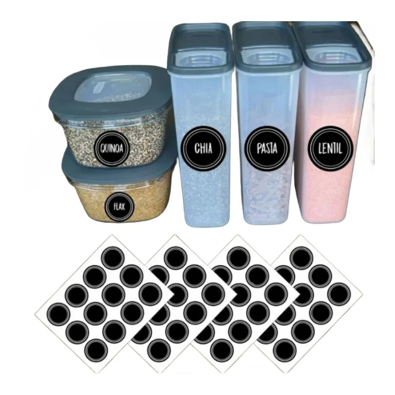 Food Storage Jar Labels - สติกเกอร์กระดานดำทรงกลมกันน้ำแบบใช้ซ้ำได้, สติกเกอร์ฉลากเปล่าสำหรับขวดโหล ขวดเครื่องเทศ ภาชนะเก็บอาหารในครัว