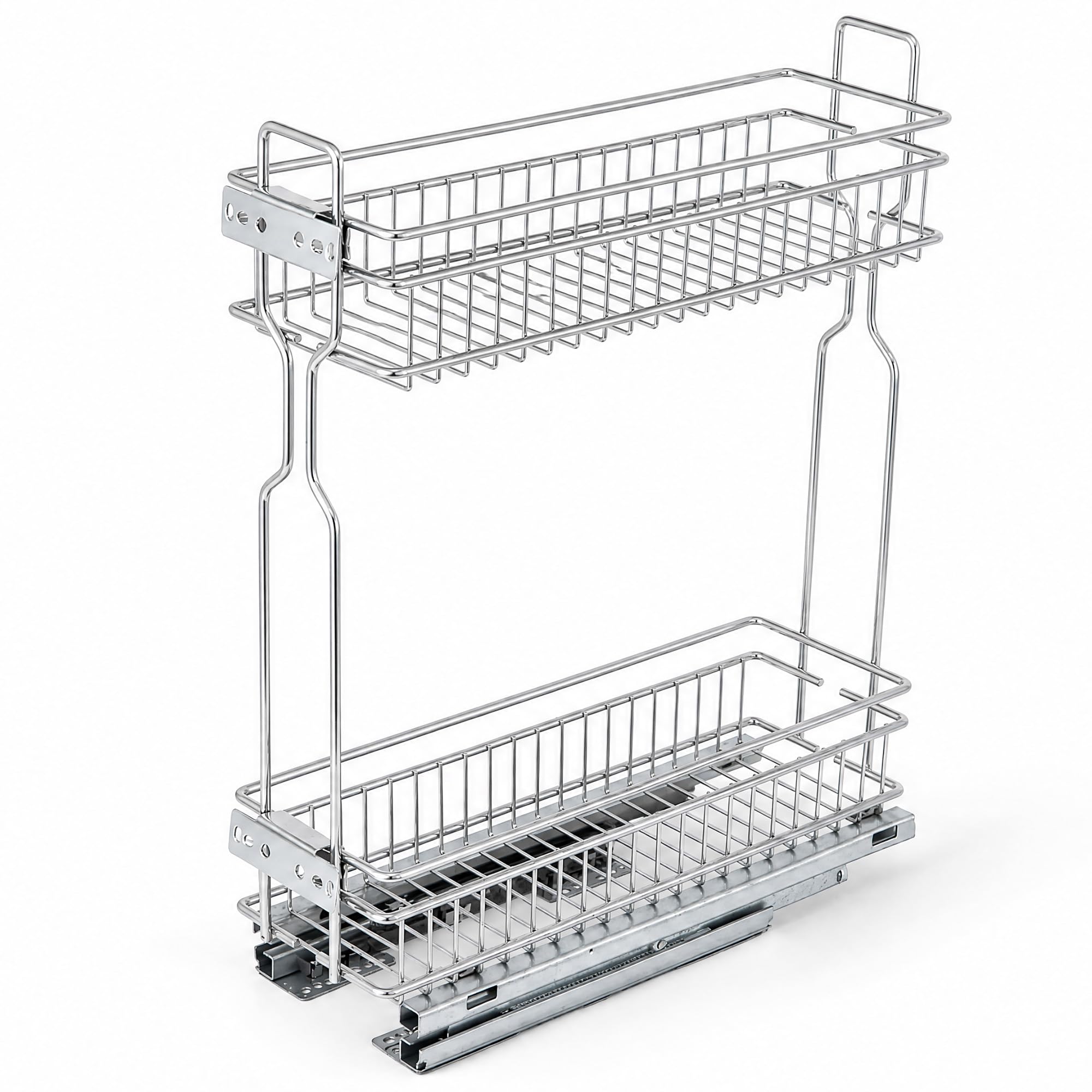Food Storage Without Pantry - ชั้นจัดระเบียบแบบสองชั้น ดึงออกมาได้ ทำจากลวดโลหะ พร้อมรางเลื่อนแบบดึงออกได้เต็มที่ เหมาะสำหรับใช้ในห้องครัว ห้องน้ำ