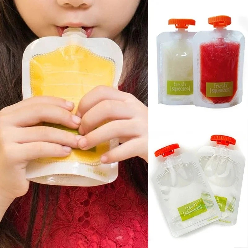 Food Storage Silicone Bags - ขายึดป้องกันการบีบกล่องอาหารและน้ำผลไม้สำหรับเด็ก 10 ชิ้น - ป้องกันการหกและการเลอะเทอะ，แก้ปัญหาการบีบอาหารบด