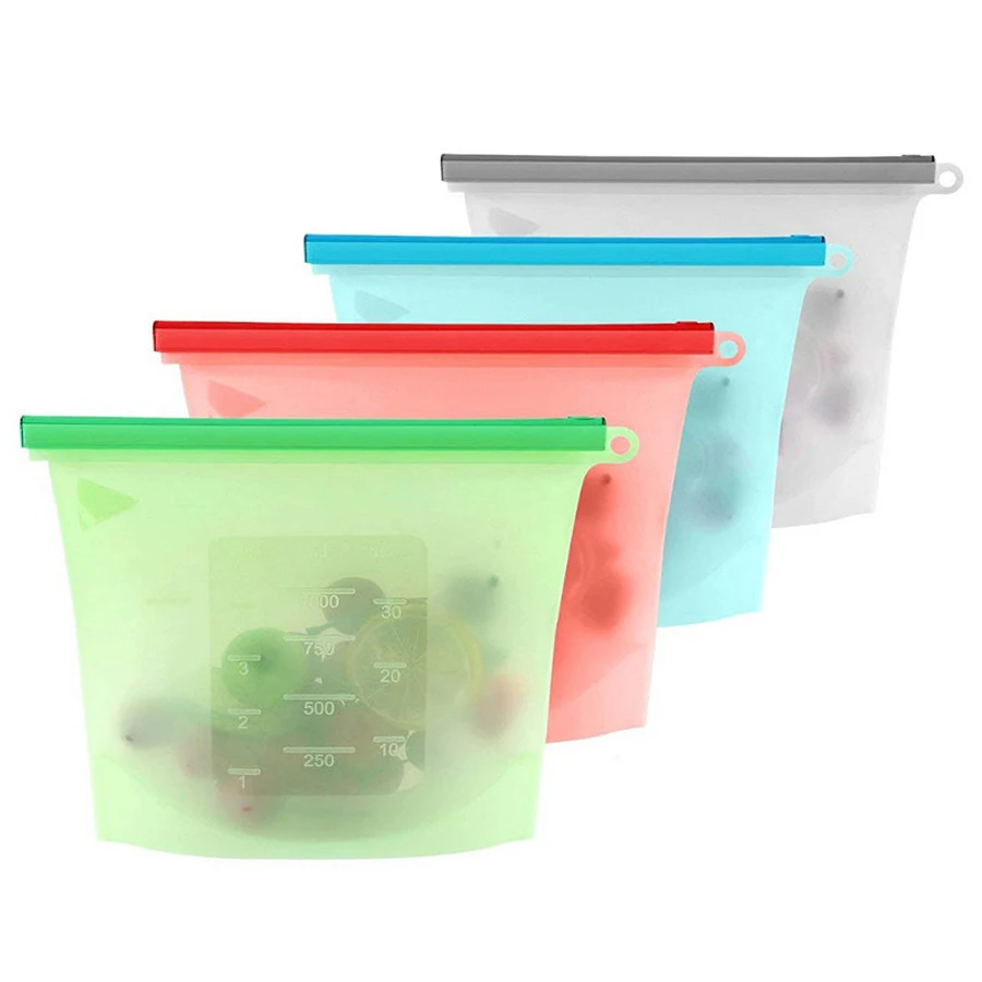 Food Storage Silicone Bags - ถุงเก็บอาหารซิลิโคนเกรดอาหารขนาด 1000 มล. แบบใช้ซ้ำได้ ซิปล็อค สำหรับใส่อาหารกลางวัน