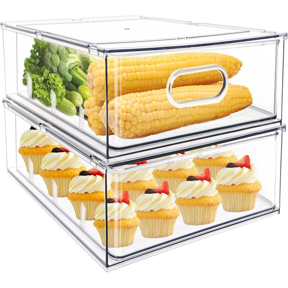 Food Storage Without Pantry - กล่องจัดระเบียบตู้เย็นแบบซ้อนได้ Clear Ridge Pull Out กล่องเก็บของในครัว