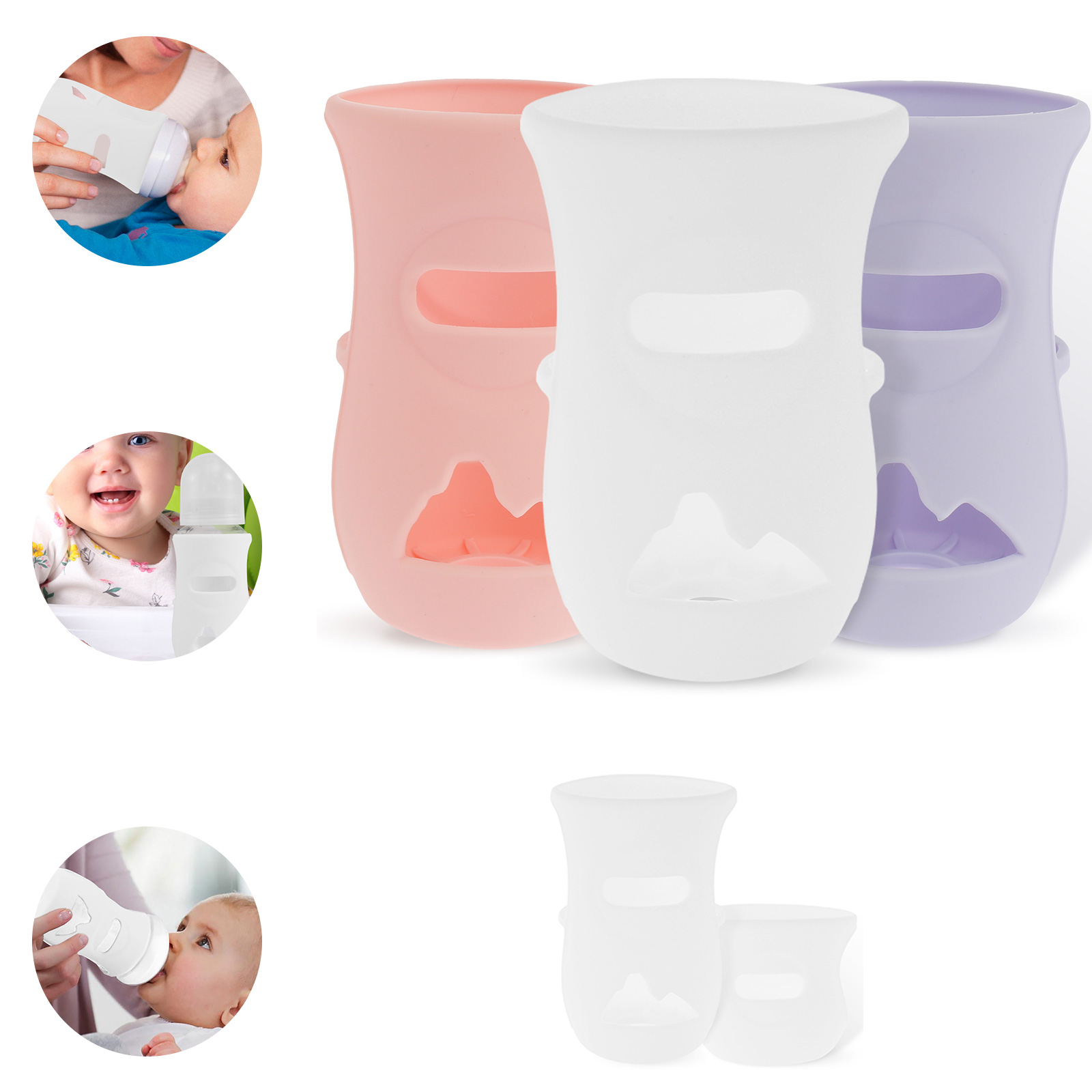 Food Storage Silicone Bags - แขนซิลิโคนซิลิโคนเด็กขวดแก้วฉนวนขวดใช้งานร่วมกับ AVENT แก้วขวดนมธรรมชาติ 4/8Oz