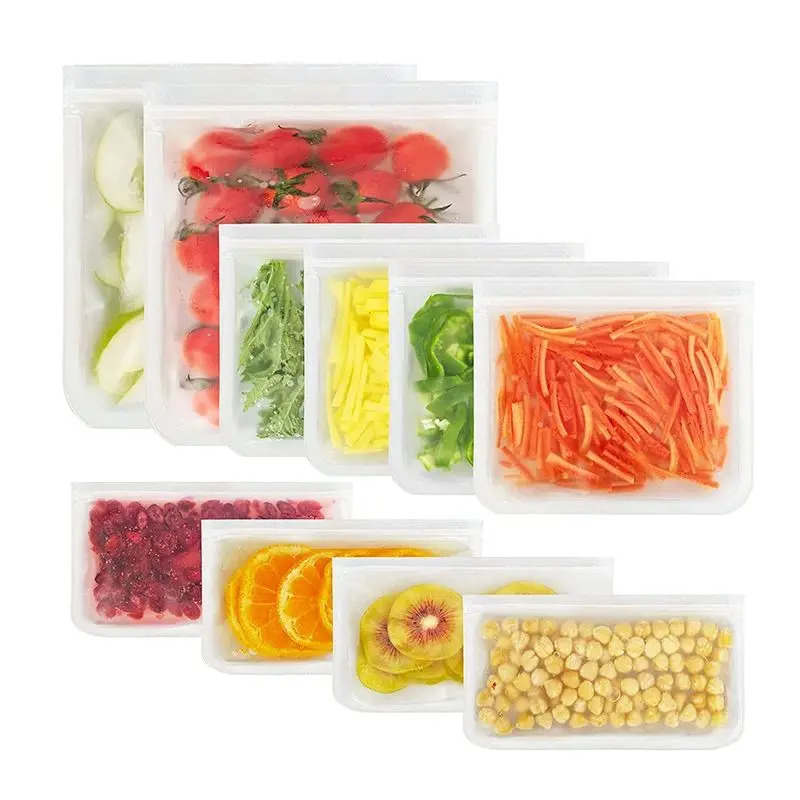 Food Storage Silicone Bags - ภาชนะเก็บอาหารซิลิโคน ถุงเก็บอาหารแบบใช้ซ้ำได้ ถุงใส่อาหารกลางวัน ถุงซิปล็อคแบบตั้งได้ ถุงเก็บอาหารสด ป้องกันการรั่วซึม