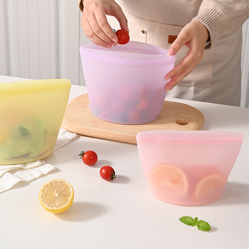 Food Storage Silicone Bags - ถุงซิลิโคนเก็บอาหารแบบปิดผนึกเอง ถุงเก็บอาหารแบบพกพา ชุดครัวสดใหม่ ใช้ซ้ำได้ เหมาะสำหรับอาหารสด ใช้เก็บได้หลากหลาย