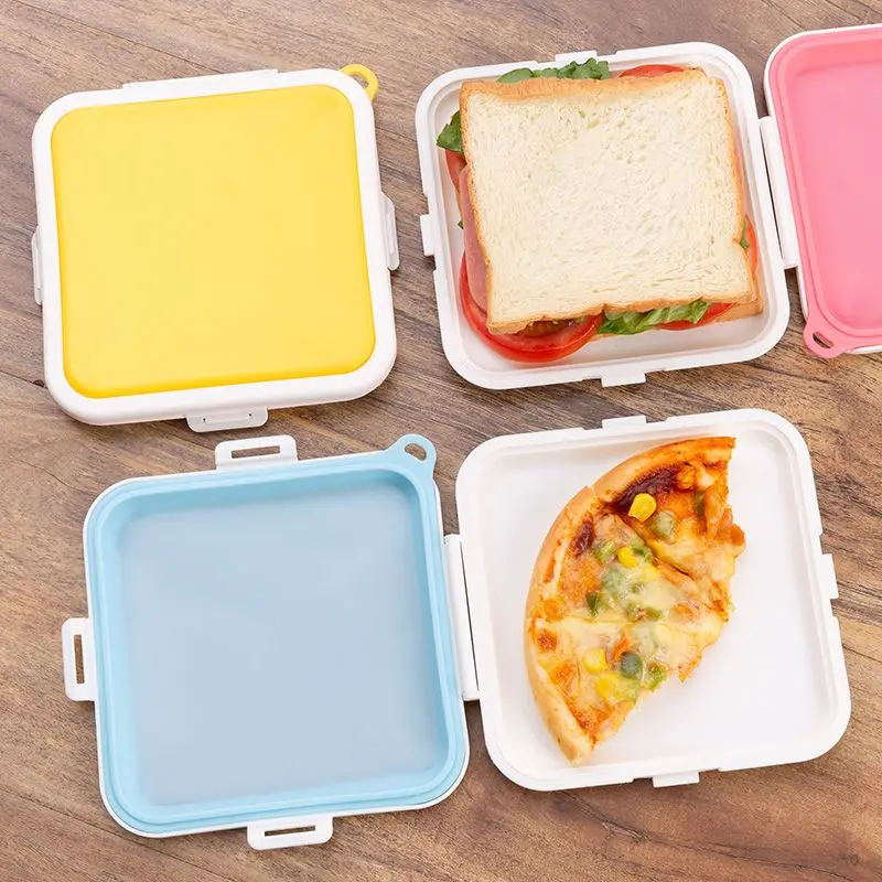 Food Storage Silicone Bags - กล่องเก็บแซนด์วิชแบบพกพา 1 ชิ้น กล่องซิลิโคนสำหรับเก็บอาหารกลางวัน ใช้ซ้ำได้ สามารถแขวนเพื่อเก็บอาหารกลางวันในไมโครเวฟ