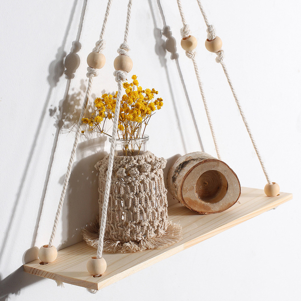 Food Storage Of Plants - 1 ชิ้น ชั้นวางดอกไม้แบบถักมือดีไซน์ทันสมัย สำหรับตกแต่งผนัง ชั้นวางกระถางต้นไม้แบบแขวน ที่แขวนอาหารนก