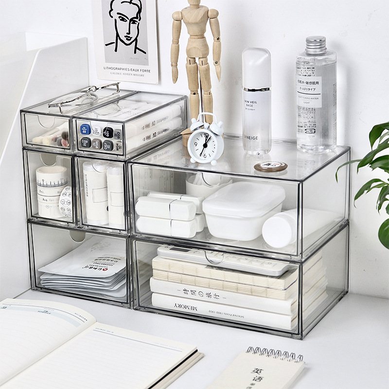 Stackable Pantry Bin - กล่องเก็บของลิ้นชักพลาสติกใส1ชิ้นกล่องจัดระเบียบกล่องเก็บของกล่องเก็บอุปกรณ์สำนักงานความจุมากกันฝุ่น