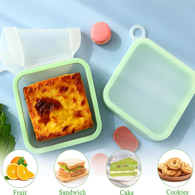 Food Storage Silicone Bags - ซิลิโคนแซนวิช Toast กล่อง Bento พร้อมที่จับแบบพกพาแซนวิชกล่องเก็บอาหารกล่องขนมกล่องอาหารกลางวันกล่องแซนวิชบรรจุ