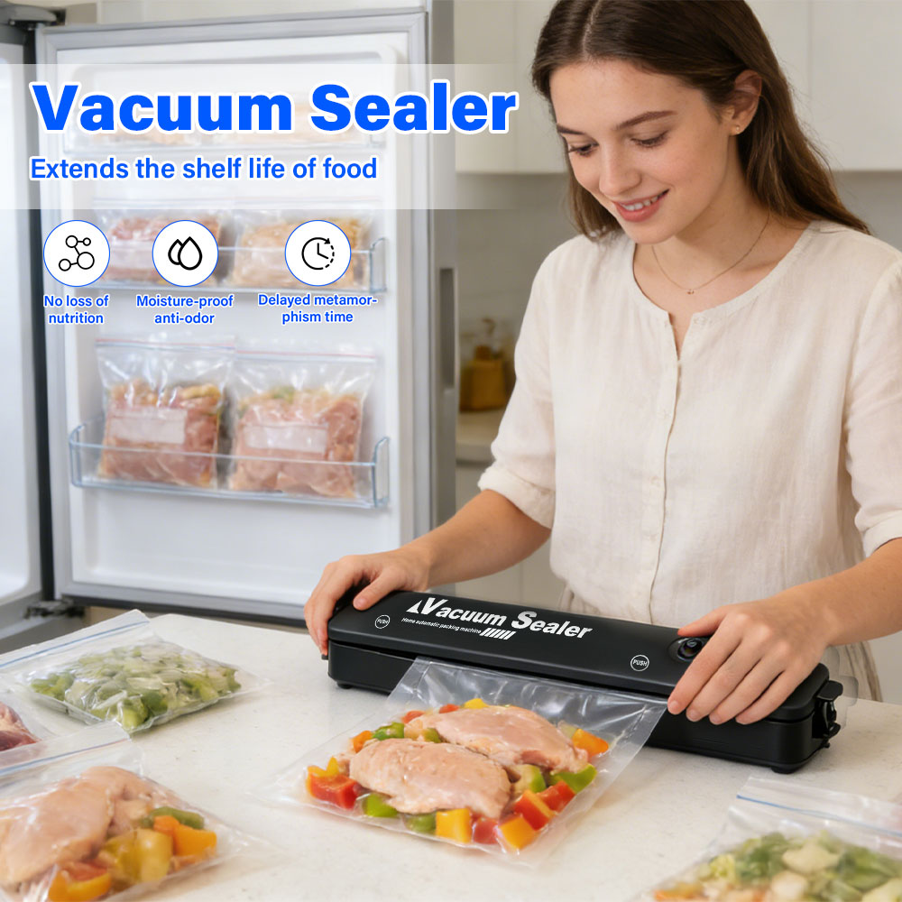 Food Storage Machine - เครื่องซีลสูญญากาศแบบพกพาสำหรับอาหาร พร้อมตัวเลือกปลั๊ก EU/US เครื่องบรรจุภัณฑ์อัตโนมัติสำหรับการเก็บรักษาและจัดเก็บอาหาร