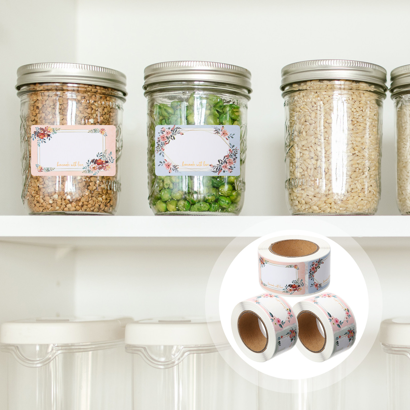 สติกเกอร์ฉลากชื่อเปล่าลายดอกไม - Food Storage Jar Labels บทวิจารณ์และราคา