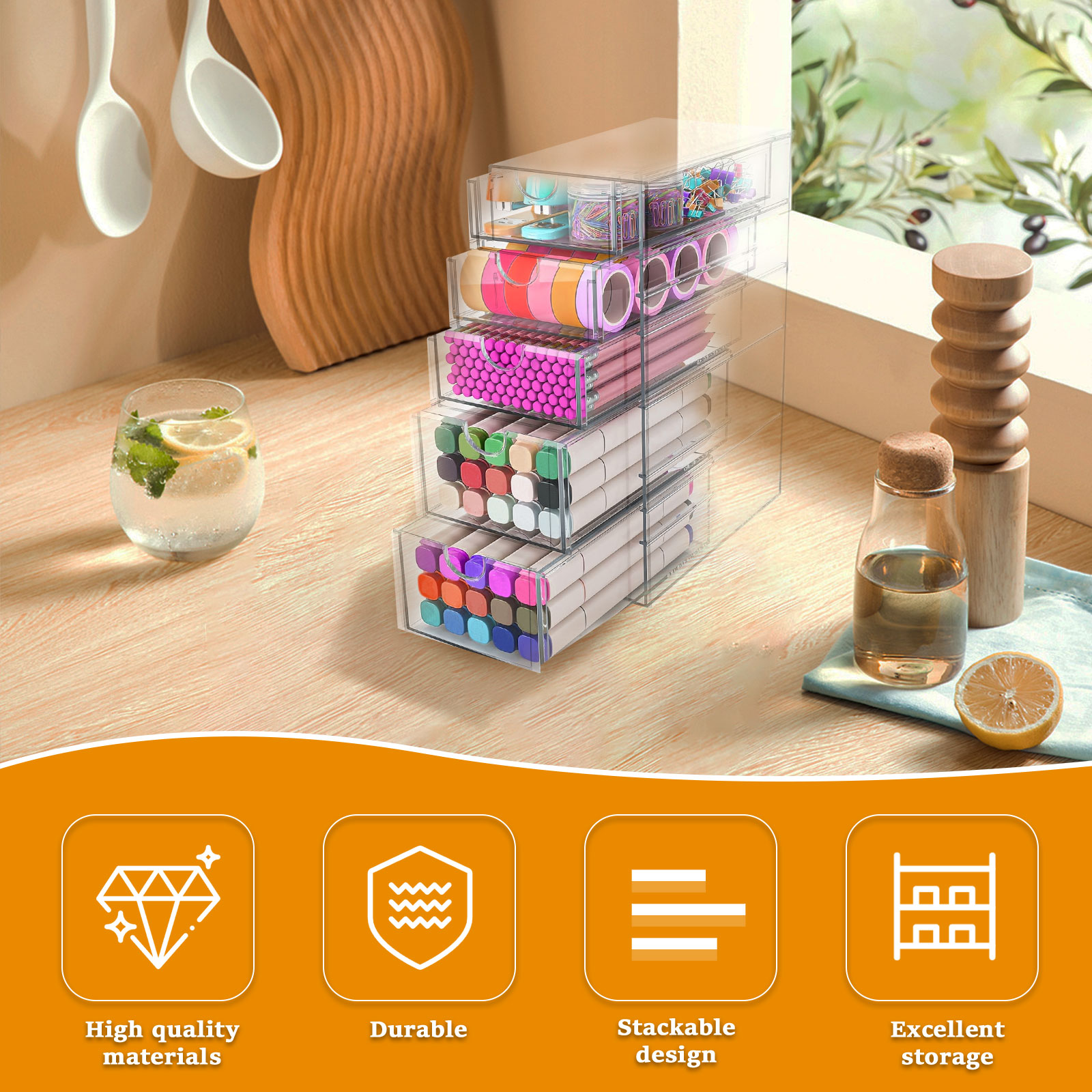 4/5 ชั้นอะคริลิคลิ้นชักเครื่อง - Stackable Pantry Bin บทวิจารณ์และราคา
